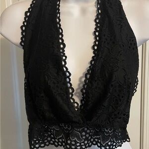 Zenana Black Lace Halter Bralette (Plus sized)